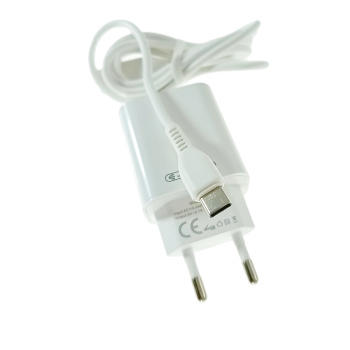 Set incarcator cu un port USB, de retea, cu cablu USB-C lungime 1m, 5V, 2.1A, Jellico C5 64568, alb [5]