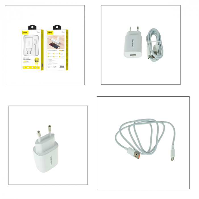 Set incarcator de retea cu cablu micro 1xUSB, 5V, 2.1A 10W, Foneng EU43, alb [5]