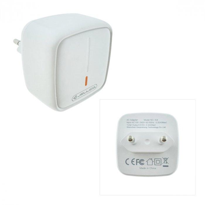 Set incarcator dual USB-A si cablu USB-C cu lungime 1m, 2.4A, Jellico C2 10146, Fast Charging, 100-240V, indicator LED, alb [3]