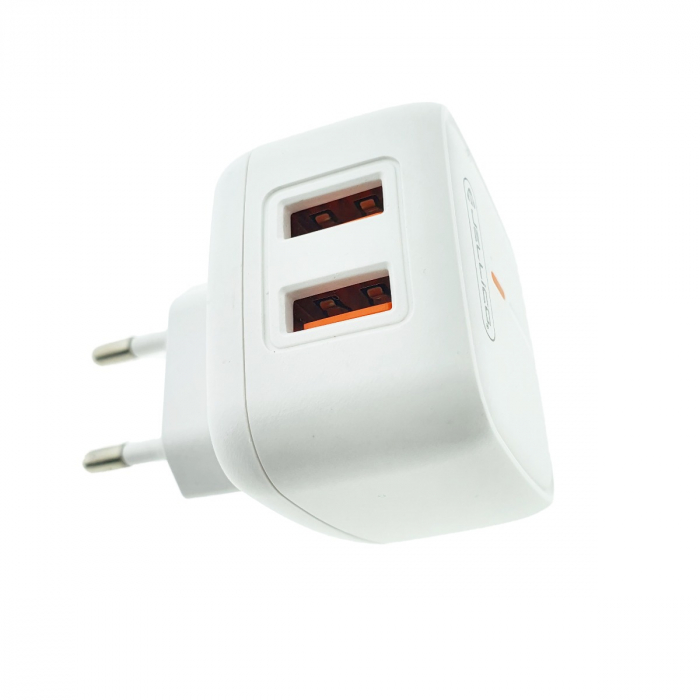Set incarcator dual USB-A si cablu USB-C cu lungime 1m, 2.4A, Jellico C2 10146, Fast Charging, 100-240V, indicator LED, alb [2]