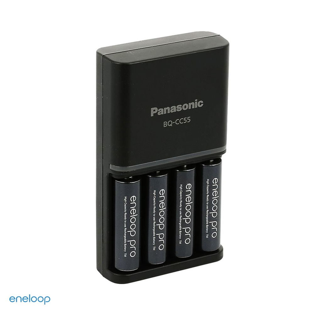 Set incarcator Panasonic eneloop Smart & Quick Charger BQ-CC55 K-KJ55HCD40E cu 4 acumulatori AA eneloop pro Ni-MH 2500 mAh, 4 locuri cu incarcare individuala AA si AAA, incarcare rapida [4]