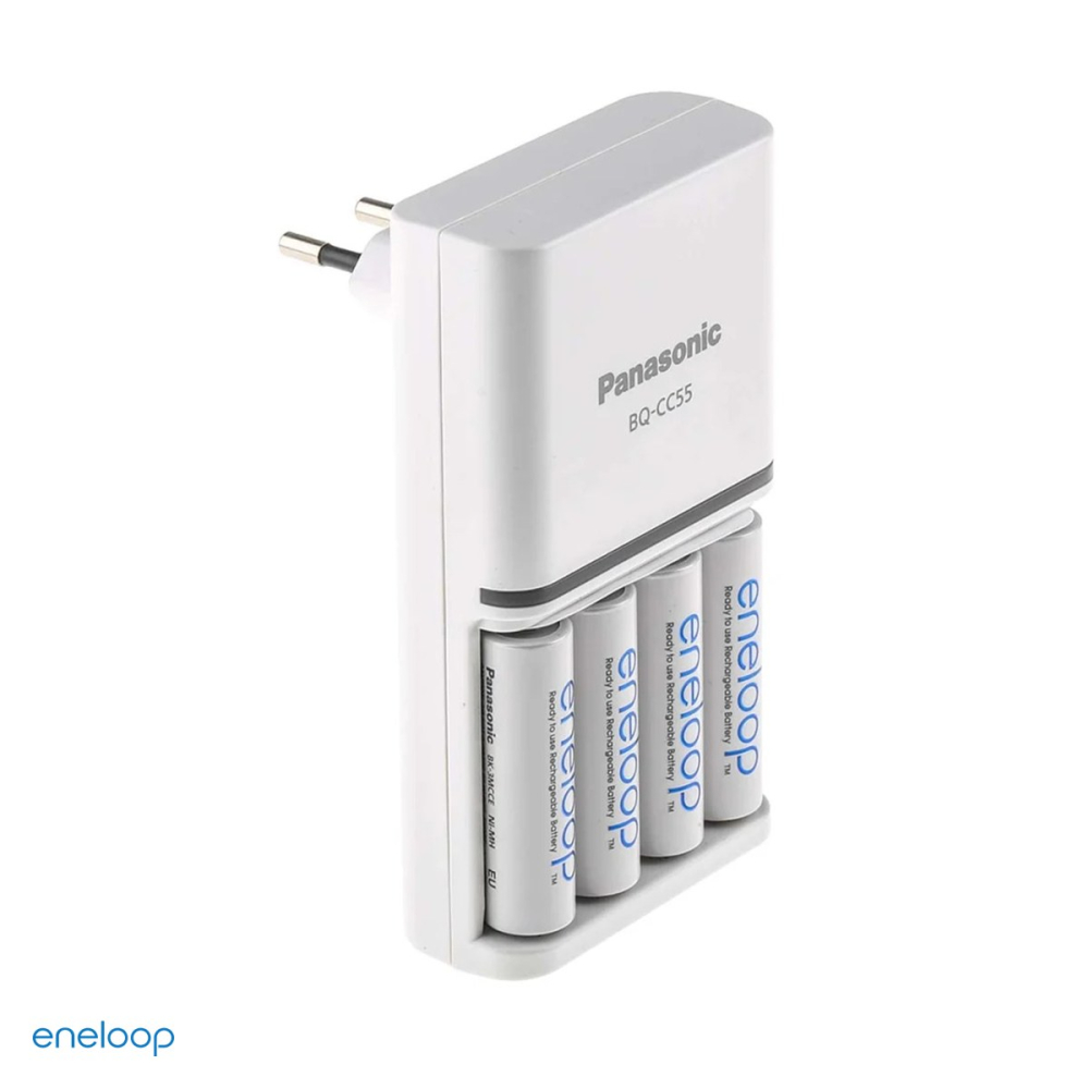 Set incarcator Panasonic eneloop Smart & Quick Charger BQ-CC55 K-KJ55MCD40E cu 4 acumulatori AA eneloop Ni-MH 2000 mAh, 4 locuri cu incarcare individuala AA si AAA, incarcare rapida [4]