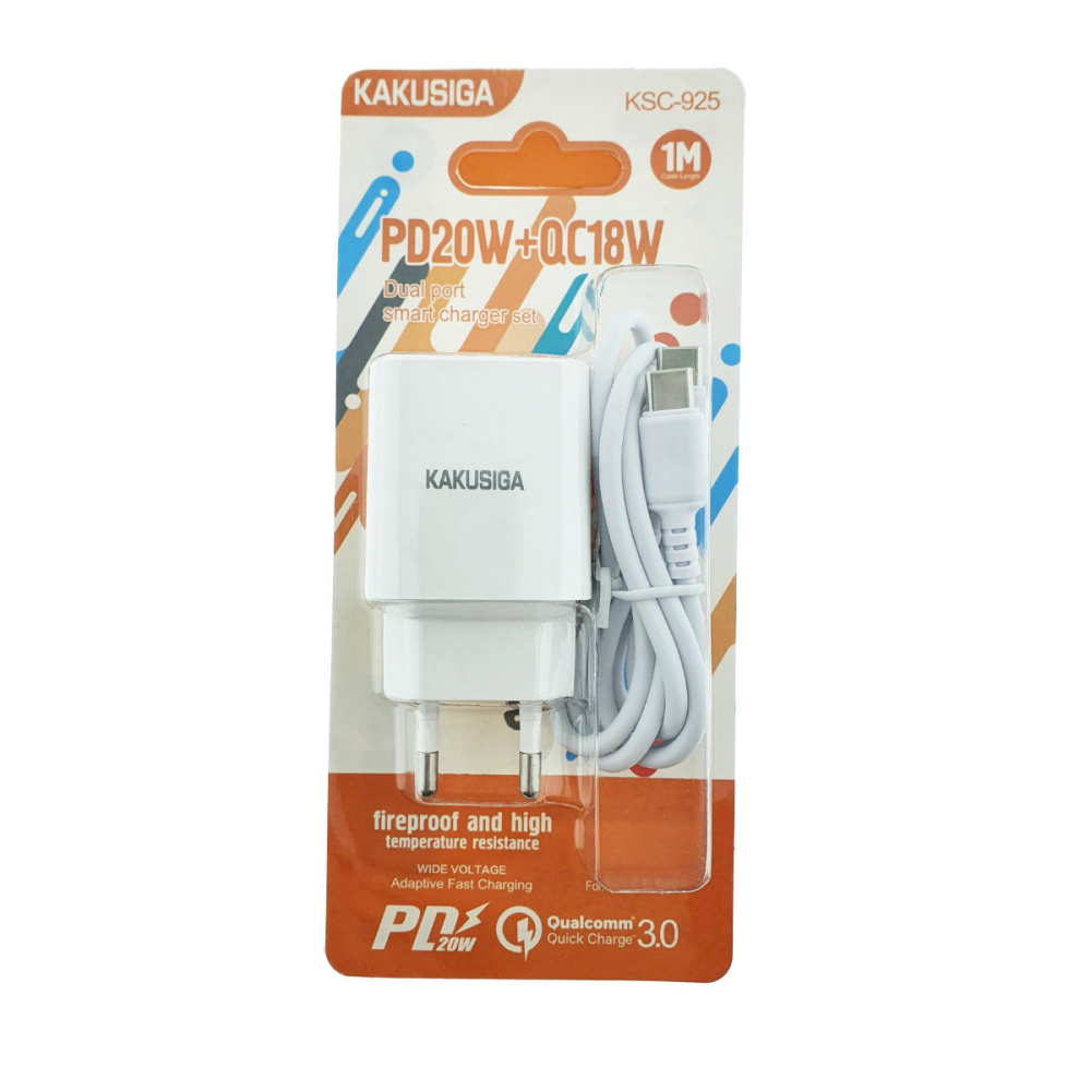 Set Incarcator PD 20W si QC 3.0 18W cu Cablu USB-C, Dual Port, Alb, Kakusiga KSC-925 [5]