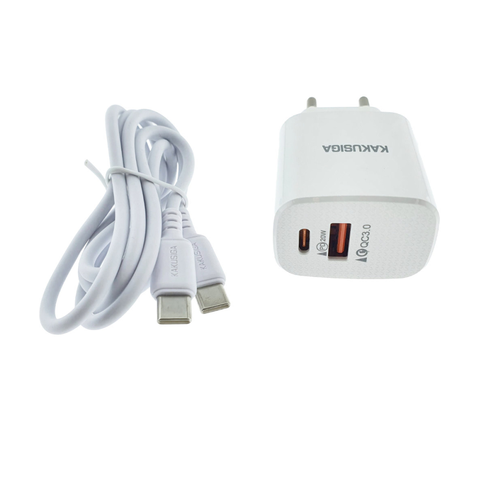 Set Incarcator PD 20W si QC 3.0 18W cu Cablu USB-C, Dual Port, Alb, Kakusiga KSC-925 [4]