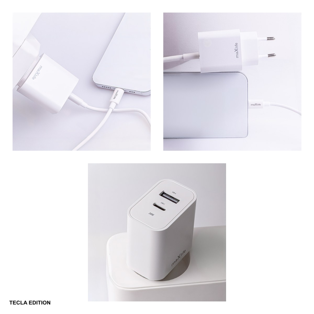 Set incarcator priza cu cablu Lightning Maxlife MXTC-06-20AC, 20W, 1 x USB-C, 1 x USB-A, Power Delivery, Quick Charge, Alb [4]
