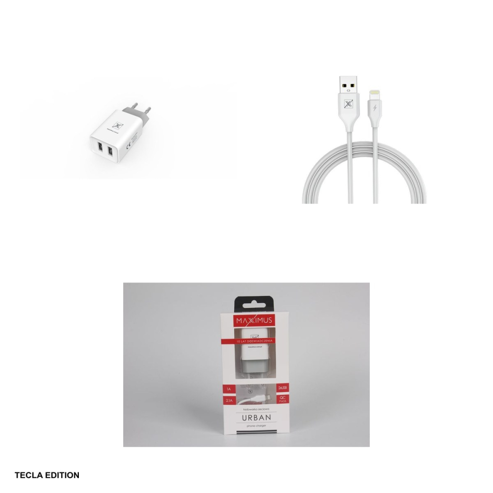 Set incarcator priza cu cablu Lightning Maxximus Urban, 2.1A, 2 x USB-A, Fast Charge, Alb [4]