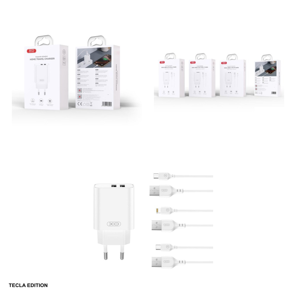 Set incarcator priza cu cablu Lightning XO CE34, 2.4A, 2 x USB-A, Quick Charge, Alb [4]