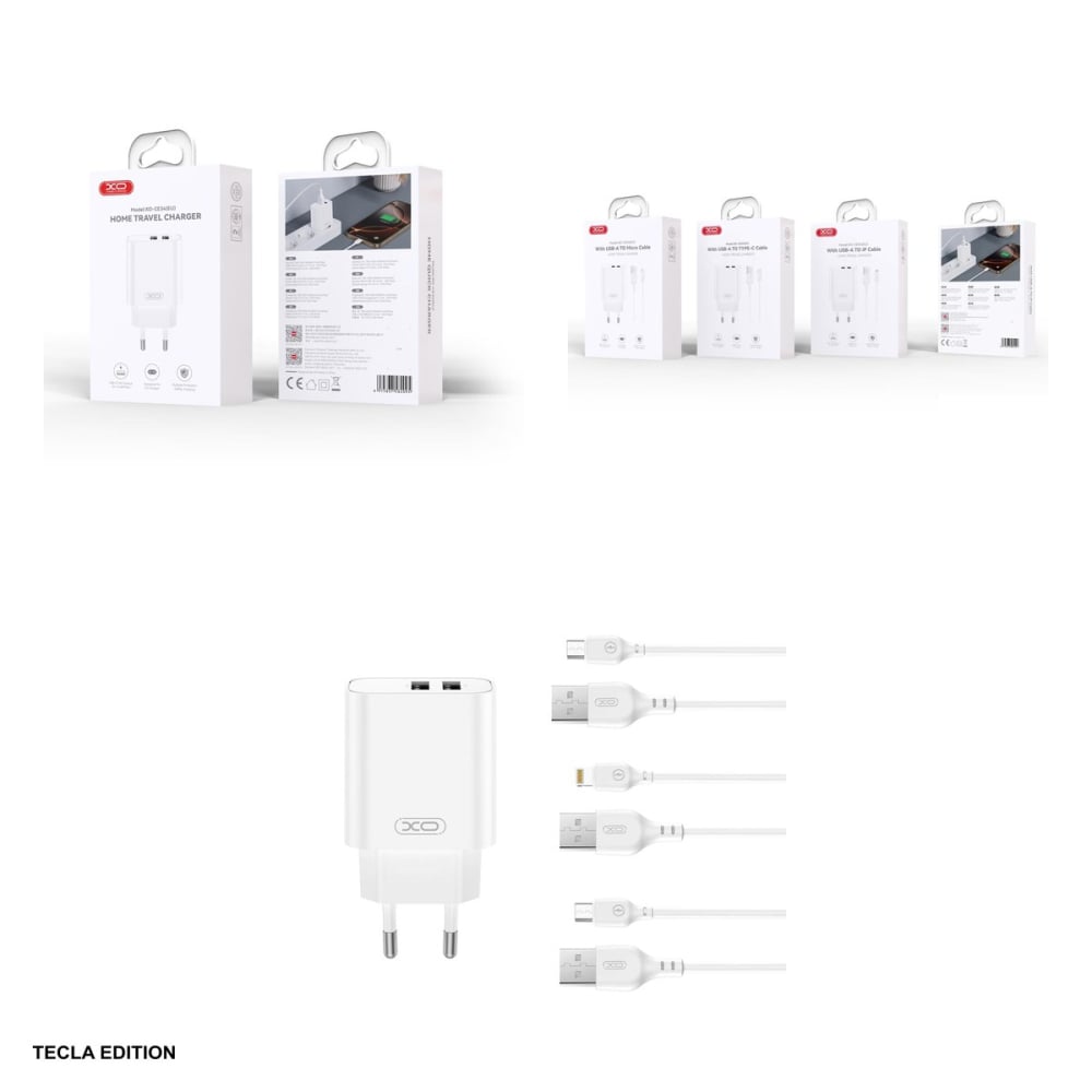 Set incarcator priza cu cablu Micro-USB XO CE34, 2.4A, 2 x USB-A, Quick Charge, Alb [4]