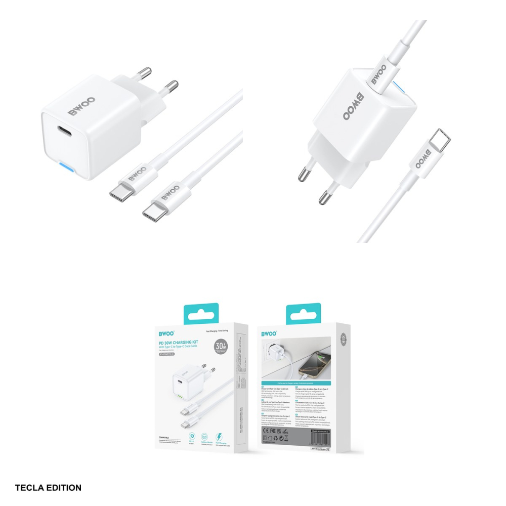 Set incarcator priza cu cablu USB-C BWOO, 30W, 1 x USB-C, Power Delivery, GaN, Alb [4]