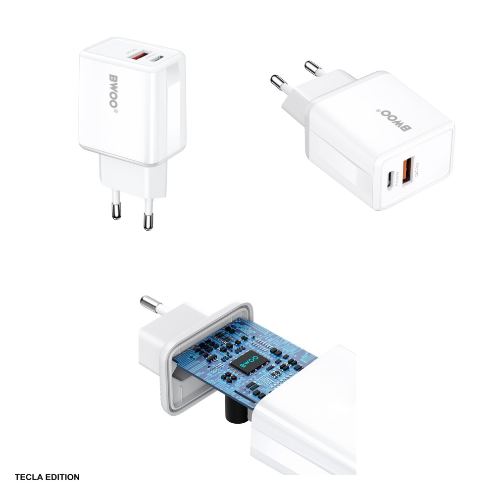Set incarcator priza cu cablu USB-C BWOO CDA182, 38W, 1 x USB-A, 1 x USB-C, Quick Charge, cablu 1 m, Negru [4]