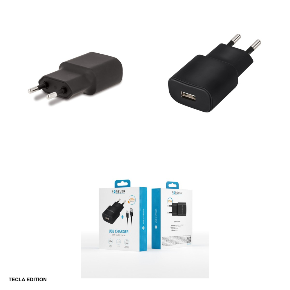 Set incarcator priza cu cablu USB-C Forever TC-01, 2A, 1 x USB-A, Negru [5]