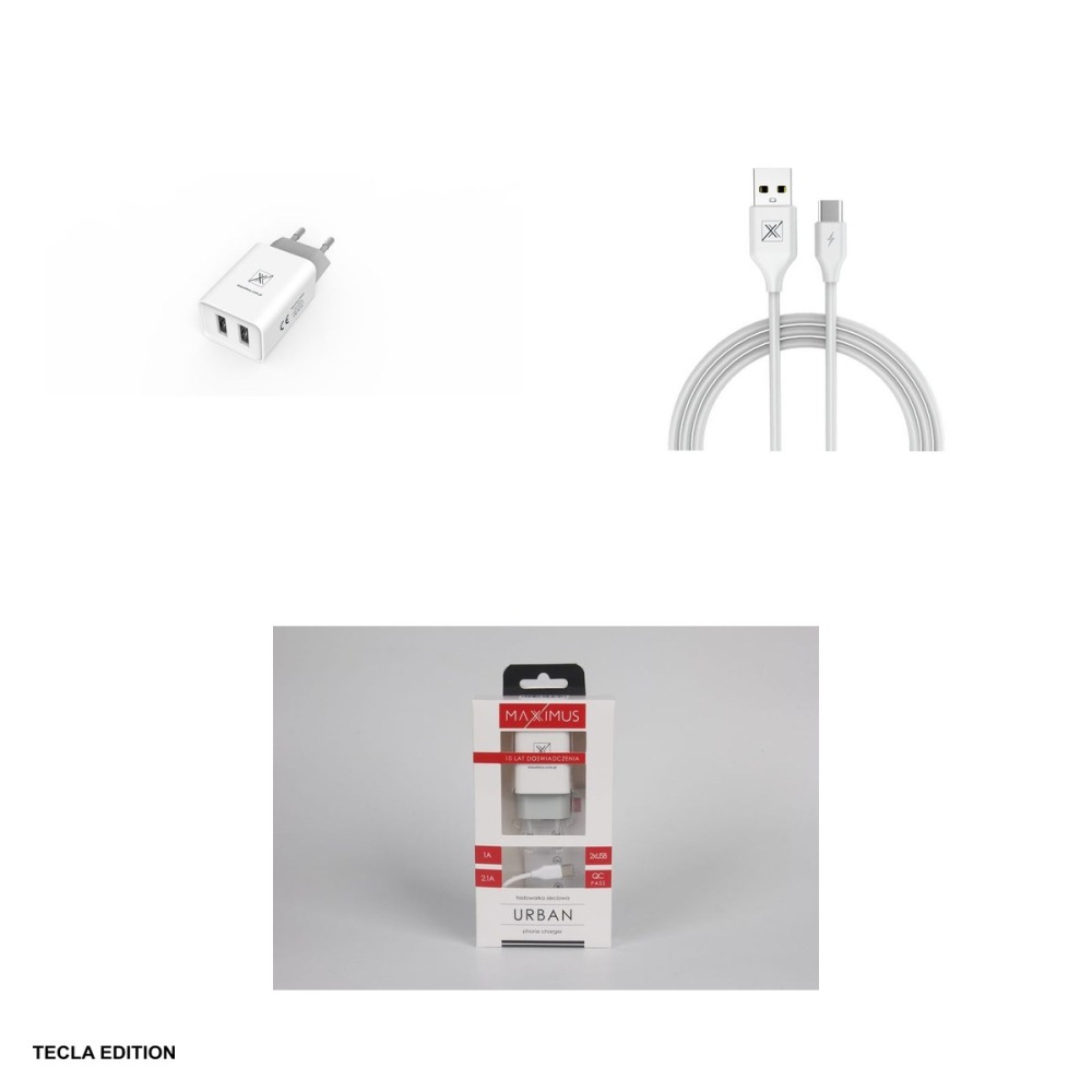 Set incarcator priza cu cablu USB-C Maxximus Urban, 2.1A, 2 x USB-A, Fast Charge, Alb [4]
