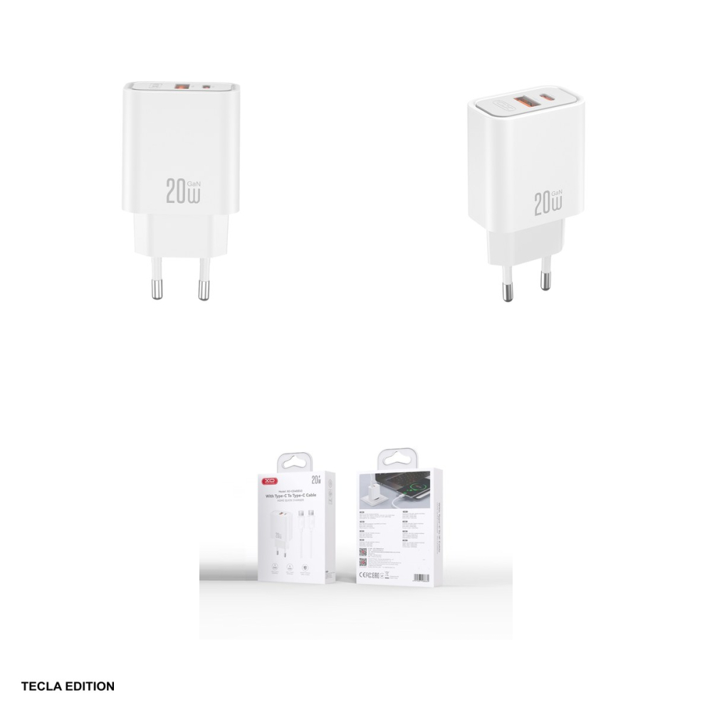 Set incarcator priza cu cablu USB-C XO CE40, 20W, 1 x USB-C, 1 x USB-A, Power Delivery, Alb [4]