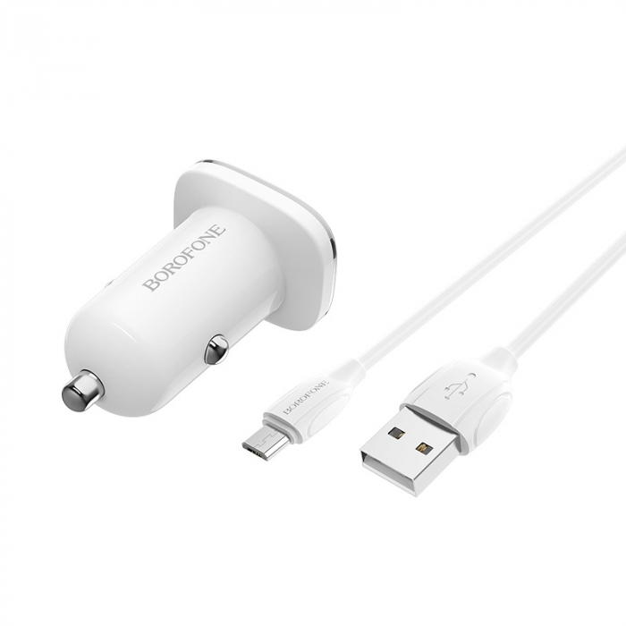 Incarcator auto Borofone, BZ12A Lasting, dual USB QC3.0, 3.6A, cablu MicroUSB inclus, 1m, Alb [3]