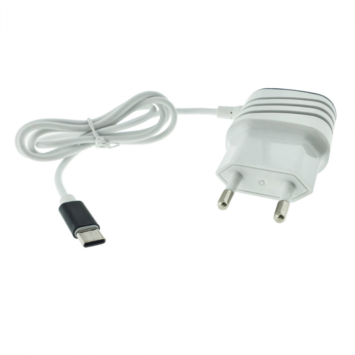 Set incarcator retea, 3.1A, 2 X USB, Elworld JXL-222, cu cablu USB Tip C tata, alb cu negru [2]