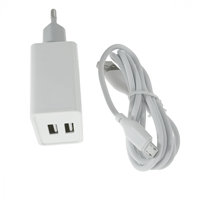 Set incarcator retea cu cablu microUSB de 100 cm, 2 x USB, 2.4A, XO-L65 87133, alb [4]