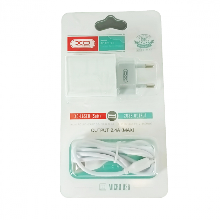 Set incarcator retea cu cablu microUSB de 100 cm, 2 x USB, 2.4A, XO-L65 87133, alb [5]