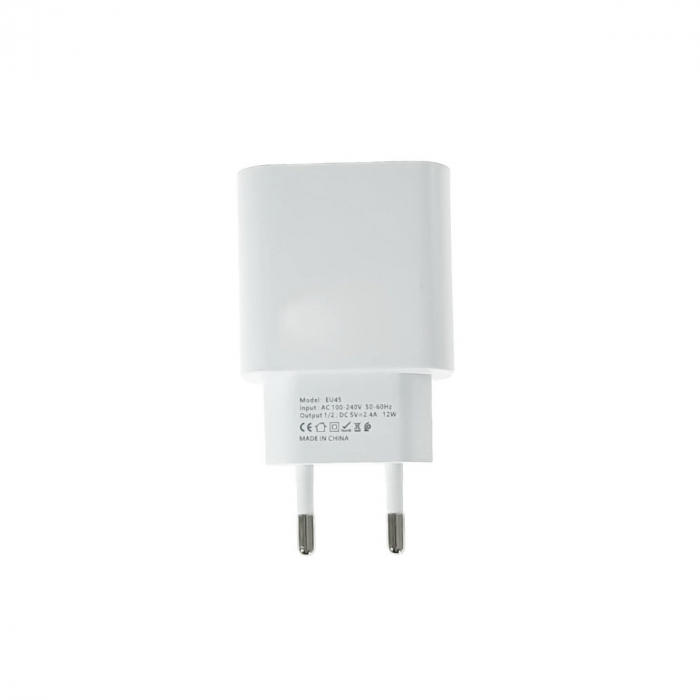 Set incarcator retea FONENG EU45, 2.4A 12 W, 1 X USB, cu cablu USB si conector compatibil tip lightning cu lungime 1m, alb [2]