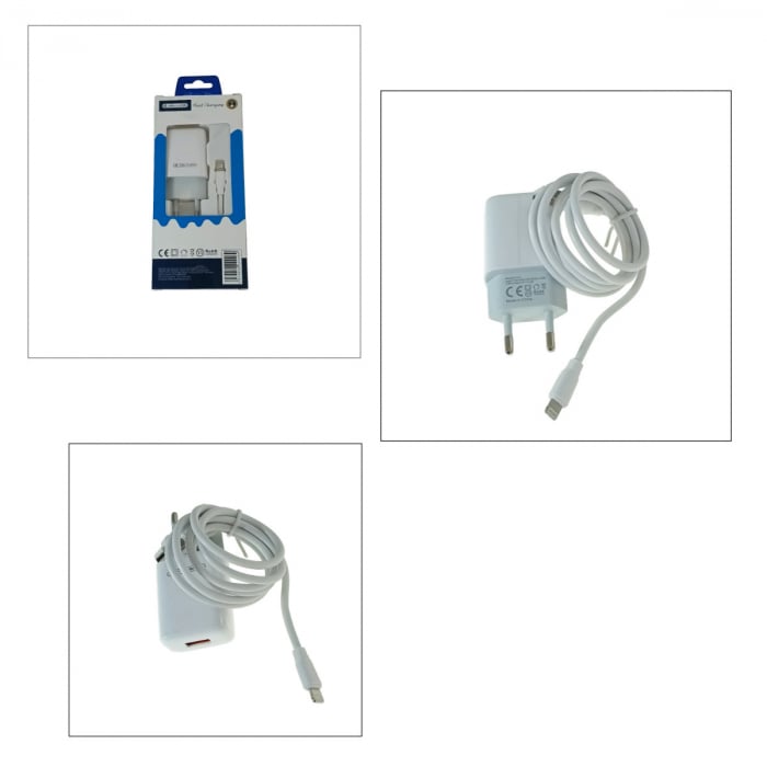 Set incarcator retea JELLICO EU01, 2.4A 12 W, 1 X USB, cu cablu USB si conector tip iphone tata cu lungime 1m, alb [4]