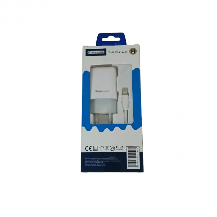 Set incarcator retea JELLICO EU01, 2.4A 12 W, 1 X USB, cu cablu USB si conector tip iphone tata cu lungime 1m, alb [3]