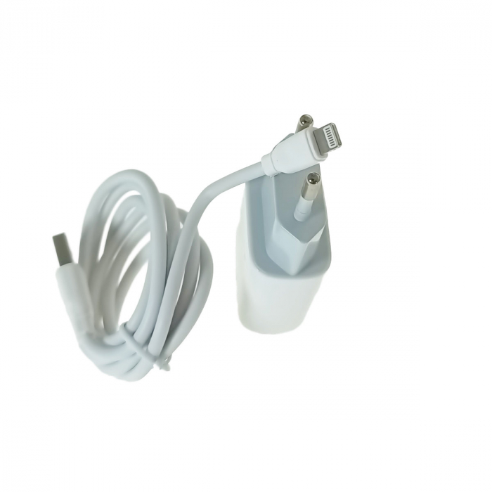Set incarcator retea JELLICO EU02, 2.4A 12W, 2 X USB, cu cablu USB si conector compatibil iphone cu lungime 1m, alb [2]