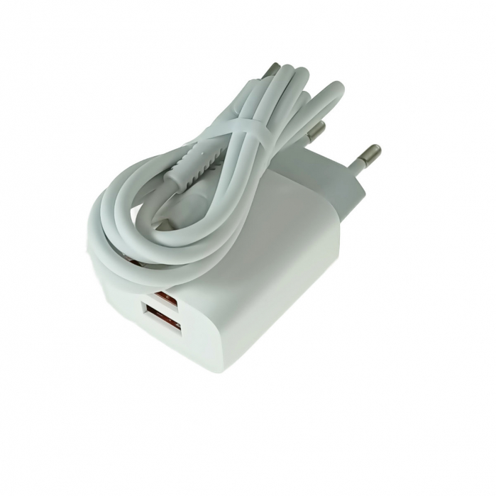 Set incarcator retea X-Scoot CH-236, 3.1A, 2 X USB, cablu USB si conector USB-C tata cu lungime 1m, alb [2]