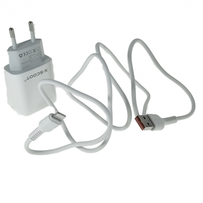Set incarcator retea X-Scoot CH-236-L, 3.1A, 2 X USB, cablu USB si conector tip lightning tata, lungime 1m, alb [5]