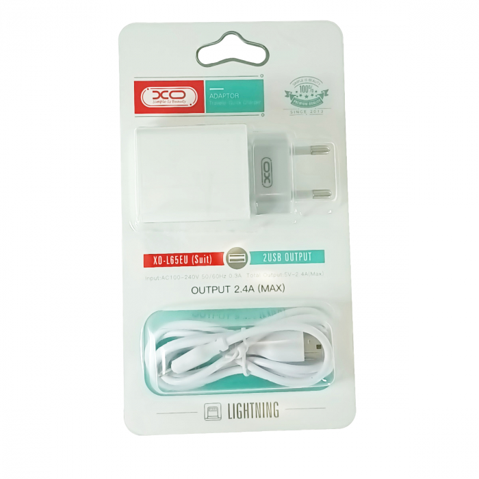 Set incarcator retea XO-L65 87134, cu cablu USB -lightning de 100 cm, 2 x USB, 2.4 A, alb [6]