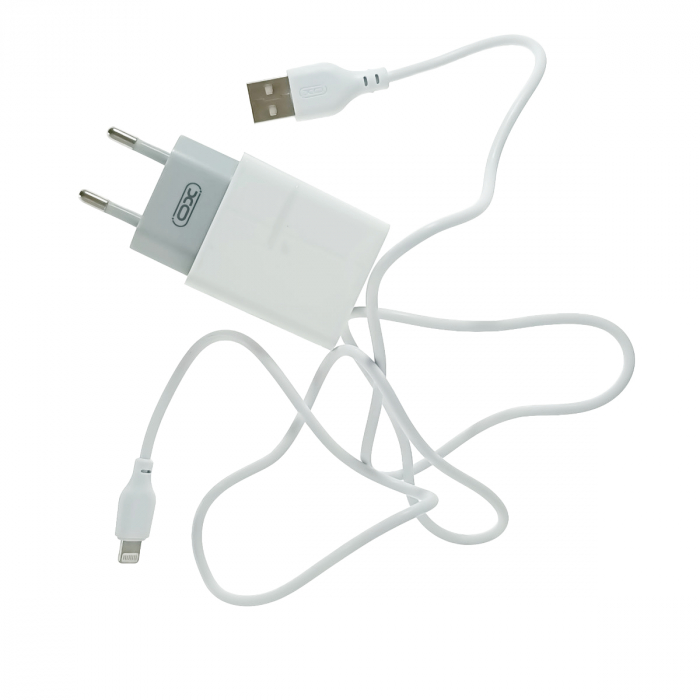 Set incarcator retea XO-L65 87134, cu cablu USB -lightning de 100 cm, 2 x USB, 2.4 A, alb [2]