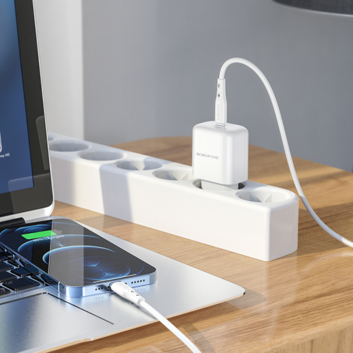 Set incarcator USB 18W, cu cablu USB-C lungime 1m, Borofone 70248, Quick Charge 3.0, 100 - 240V, 3A, alb [7]