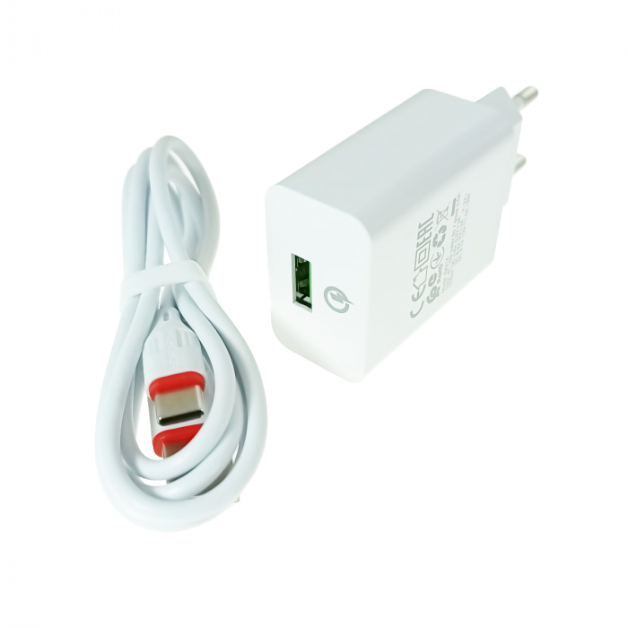 Set incarcator USB 18W, cu cablu USB-C lungime 1m, Borofone 70248, Quick Charge 3.0, 100 - 240V, 3A, alb [1]