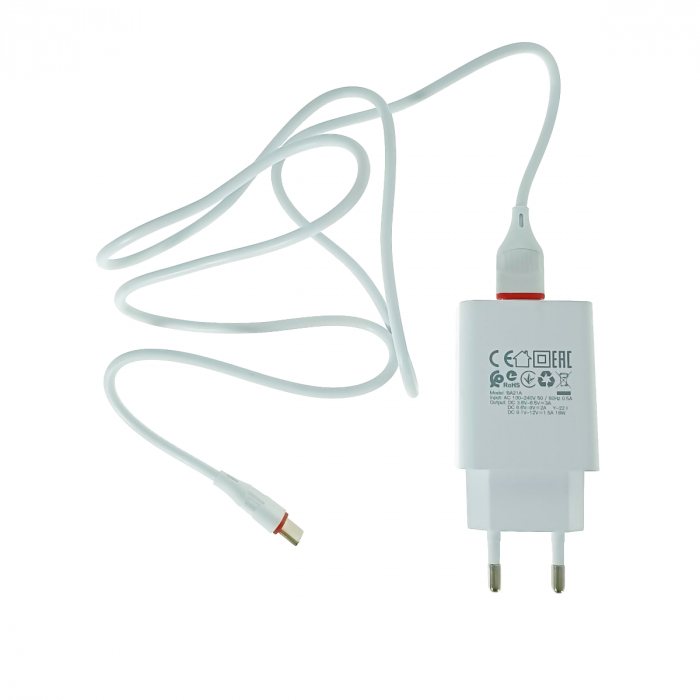 Set incarcator USB 18W, cu cablu USB-C lungime 1m, Borofone 70248, Quick Charge 3.0, 100 - 240V, 3A, alb [3]
