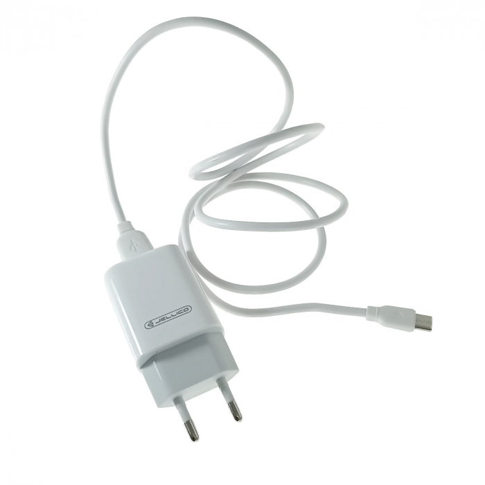 Set incarcator USB de retea, cu cablu USB-C lungime 1m, 5V, 2.4A, Jellico EU01 20294, alb [2]