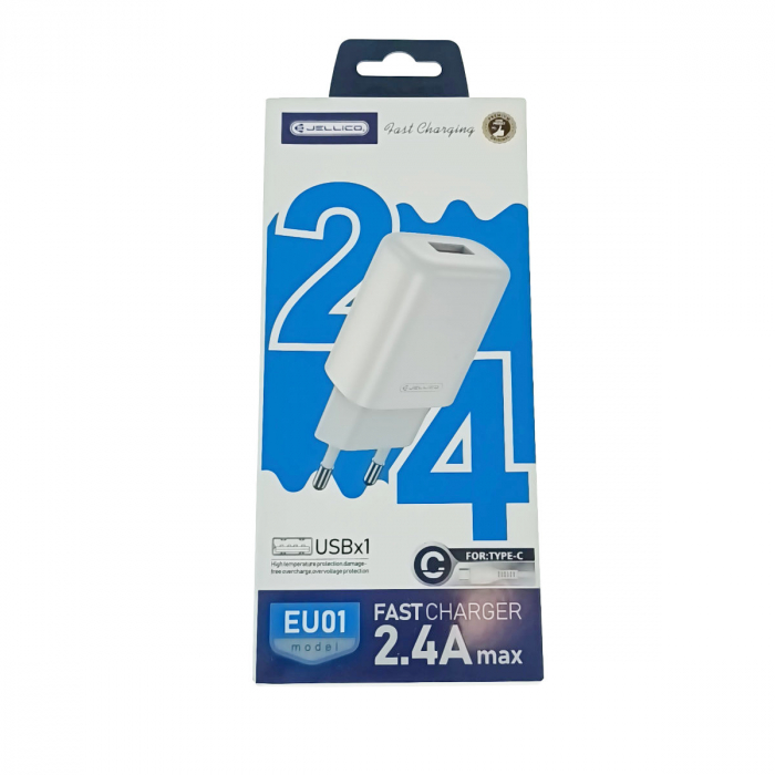 Set incarcator USB de retea, cu cablu USB-C lungime 1m, 5V, 2.4A, Jellico EU01 20294, alb [5]