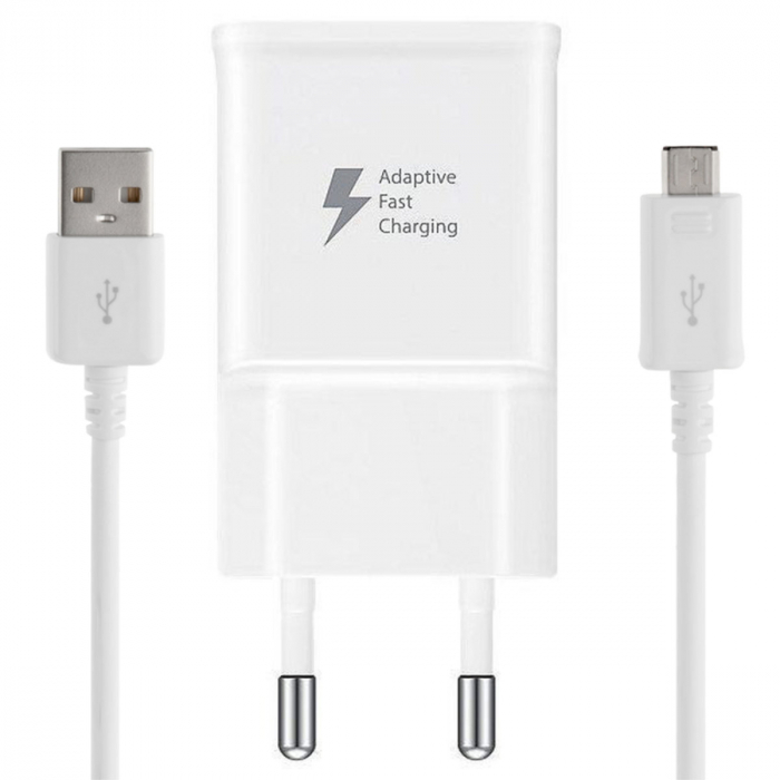 Set incarcator USB, Samsung Adaptive Fast Charging, 2A, EP-TA20EWE cu cablu USB la micro USB tata, in blister, alb [2]