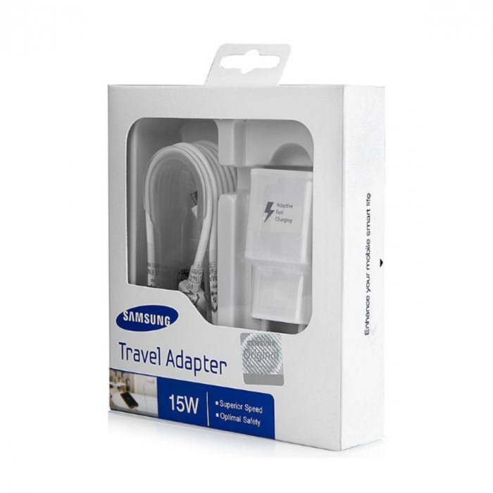 Set incarcator USB, Samsung Adaptive Fast Charging, 2A, EP-TA20EWE cu cablu USB la micro USB tata, in blister, alb [5]