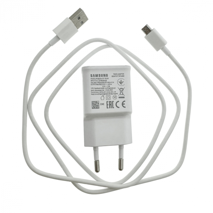 Set incarcator USB, pentru Samsung, Adaptive Fast Charging A10, 2A, cu cablu microUSB, 1m, alb , in blister [1]