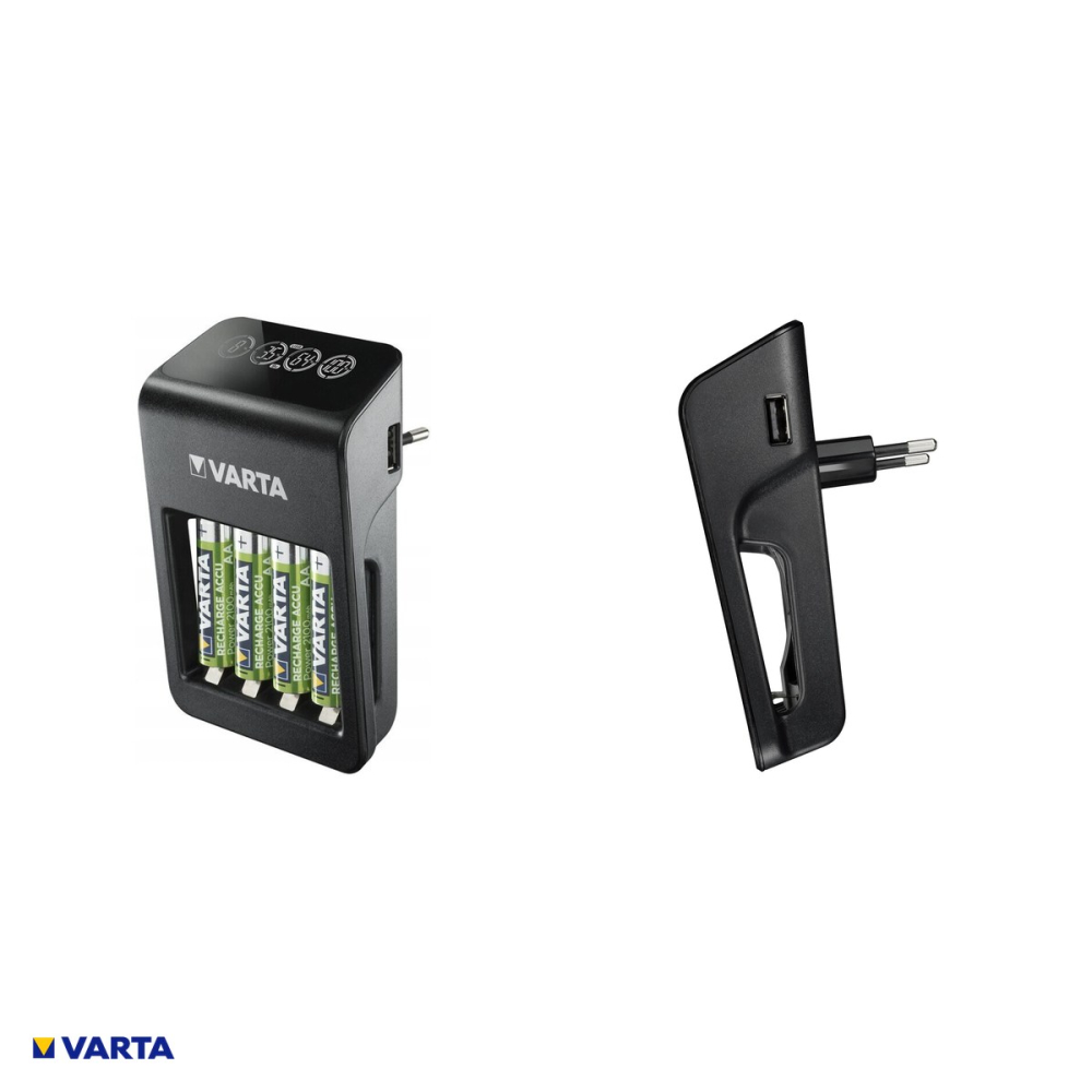Set incarcator VARTA LCD Plug Charger+ 57687 101 441 cu 4 acumulatori AA Ni-MH 2100 mAh, pentru acumulatori AA, AAA si 9V, incarcare individuala, display LCD, iesire USB [4]