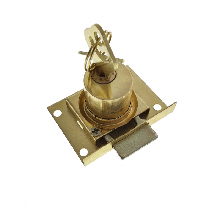Set incuietoare pentru mobilier, FAM-65368, cu butuc si 2 chei, alama, dimensiuni 54 x 40 x 30 mm [2]