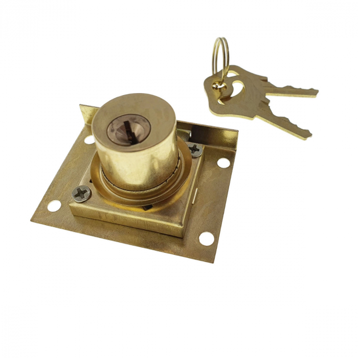 Set incuietoare pentru mobilier, FAM-65368, cu butuc si 2 chei, alama, dimensiuni 54 x 40 x 30 mm [4]