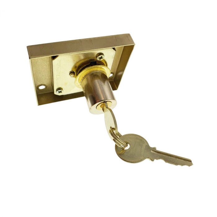 Set incuietoare pentru mobilier, FAM-65462, cu butuc si 2 chei, alama, dimensiuni 68 x 57 x 40 mm [2]