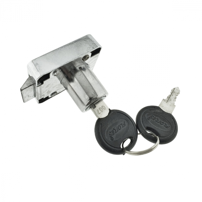 Set incuietoare pentru mobilier, Flores 66846, cu butuc si 2 chei, cromat, dimensiuni 40 x 40 x 32 mm [1]