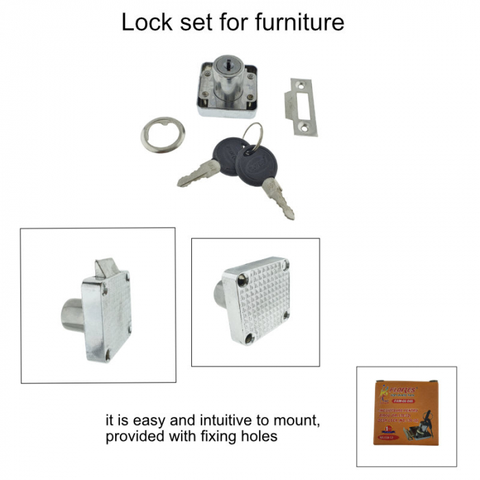 Set incuietoare pentru mobilier, Flores 66846, cu butuc si 2 chei, cromat, dimensiuni 40 x 40 x 32 mm [6]