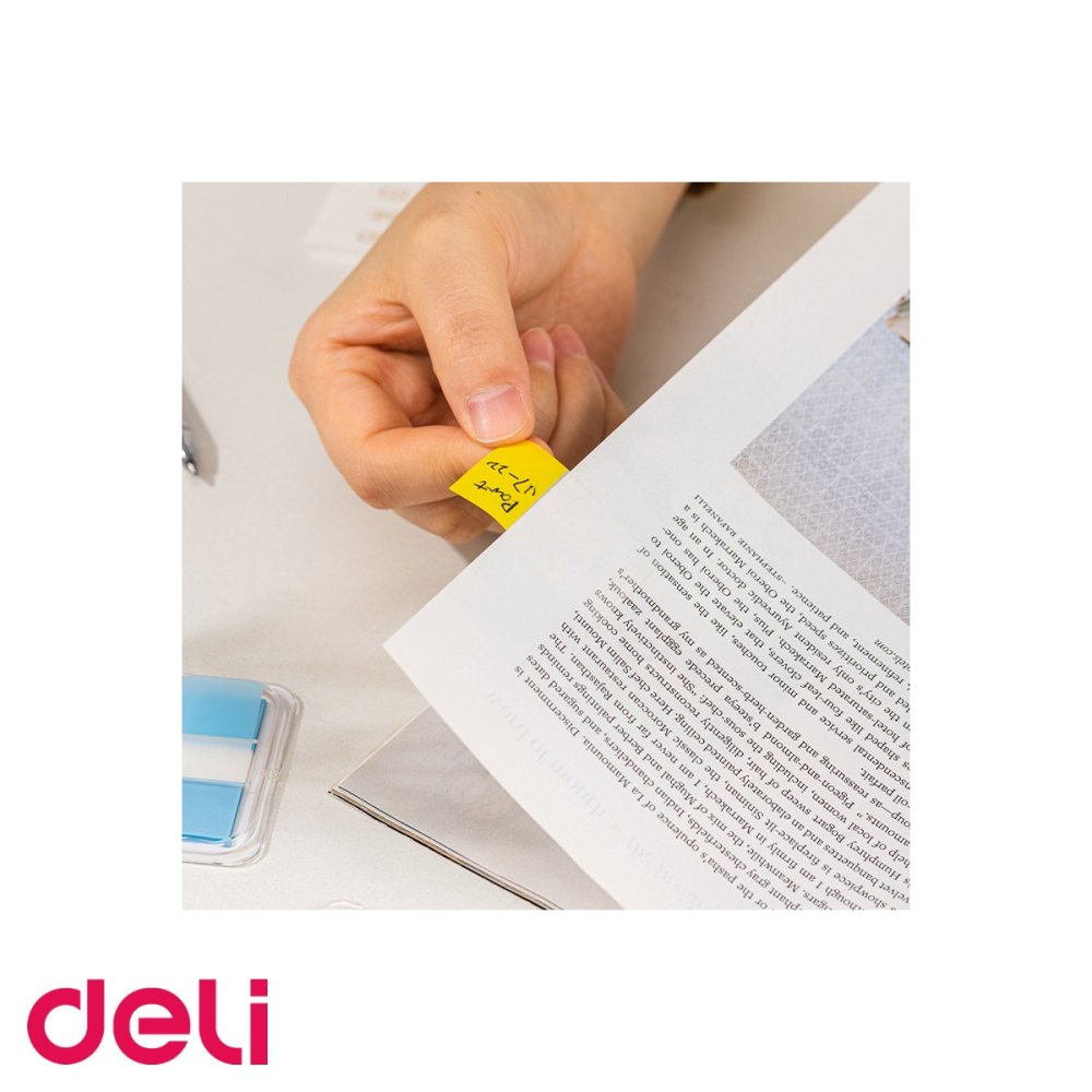 Set index adeziv plastic Deli cu dispenser, 2 dimensiuni si 4 culori, pentru organizare rapida documente [4]