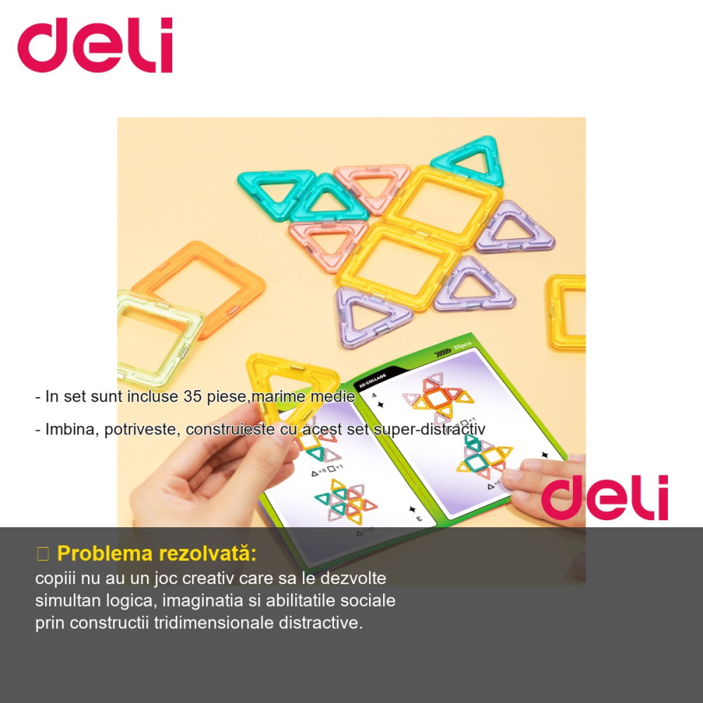 Set joc blocuri magnetice Deli, 35 piese colorate transparente, pentru constructii 3D, copii 3+ [2]