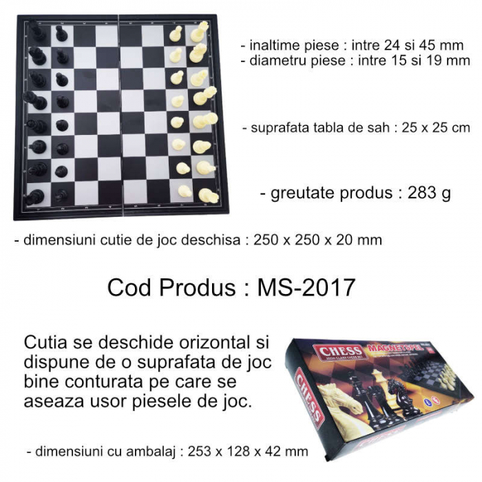 Set joc de Sah, MS-2017, cu piese magnetice, tabla metalica, suprafata 250 x 250 mm, in cutie [6]