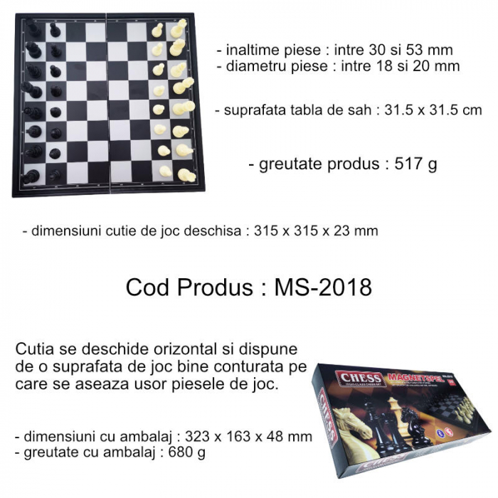 Set joc de Sah, MS-2018, cu piese magnetice, tabla metalica, suprafata 315 x 315 mm, in cutie [7]
