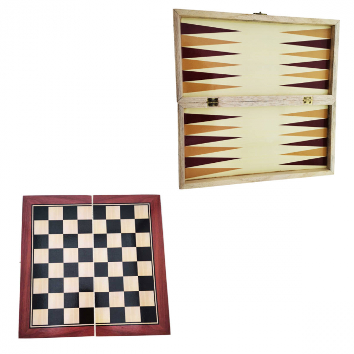 Set jocuri de masa 3 in 1, sah, table si dame, suprafata 30 x 30 cm, din lemn [4]