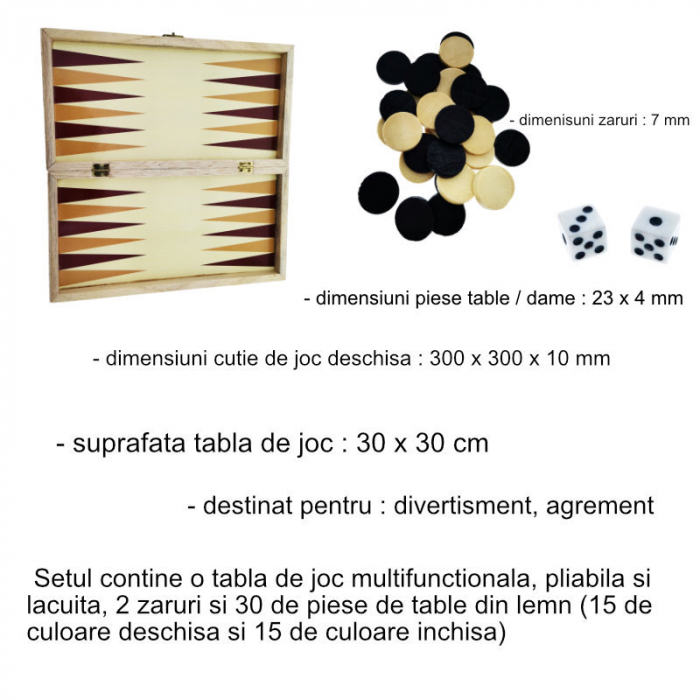 Set jocuri de masa 3 in 1, sah, table si dame, suprafata 30 x 30 cm, din lemn [7]