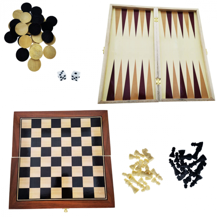 Set jocuri de masa 3 in 1, sah, table si dame, suprafata 35 x 35 cm, din lemn [2]